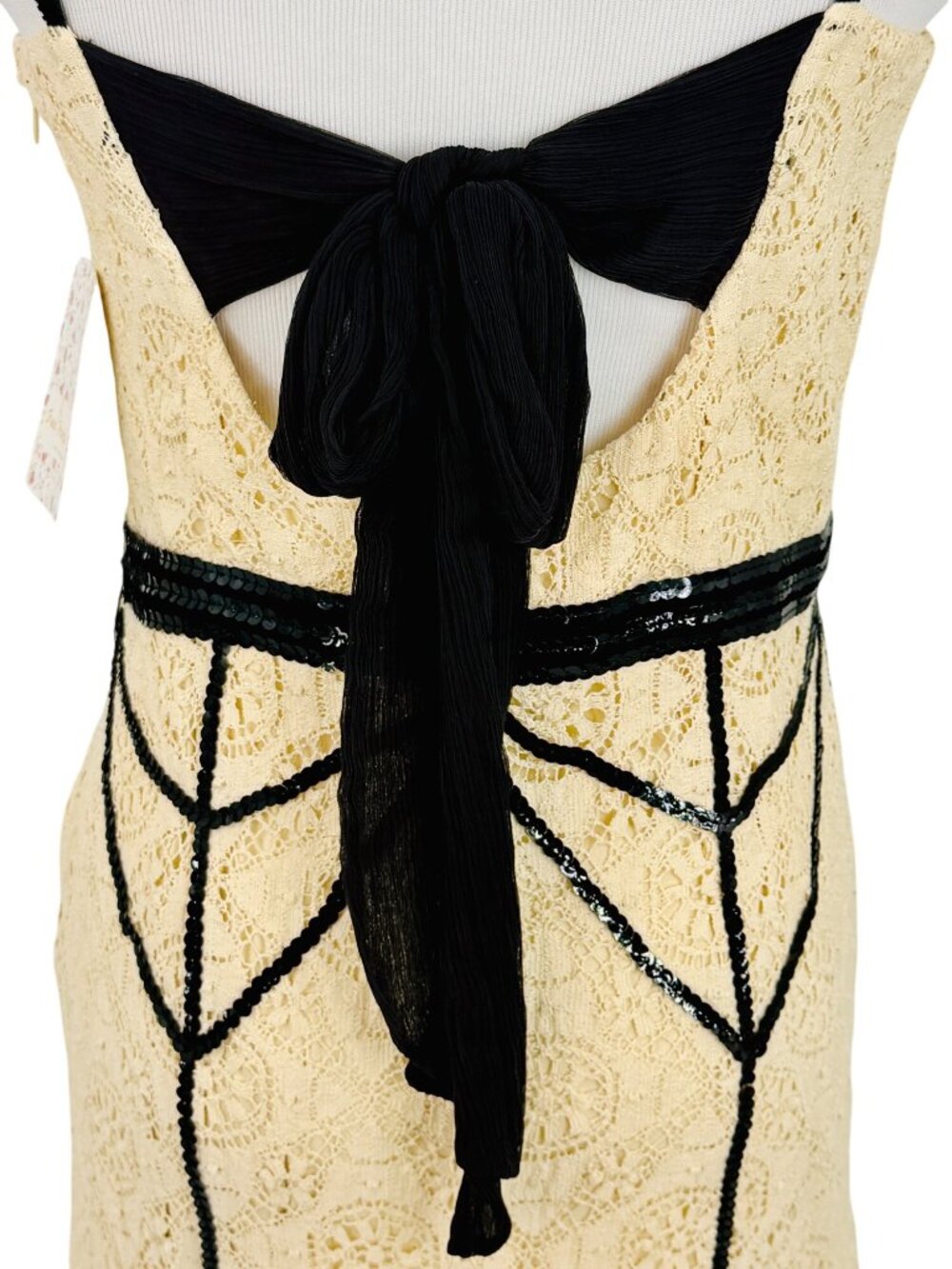 NWT Free People Cream Black Lace Sequin Mini Dress | Whimsigoth Luxe Coquette 8 - Picture 9 of 16